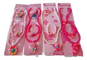 Kit 10 Cartelas Com Colar Pulseira Anel Com Pingente Infantil