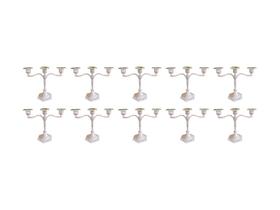 Kit 10 Castiçal Triplo Branco Rústico 18cm Porta Vela Decorativo Luxo.