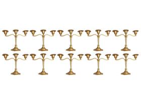 Kit 10 Castiçal Triplo Ouro Velho 18cm Porta Vela Decorativo Luxo.