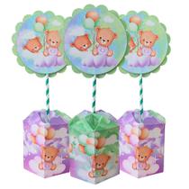 Kit 10 Centro De Mesa Chá Revelação Lilas E Verde Ursinhos Kit 10 Centro De Mesa Chá Revelação Lilas E Verde Ursinhos