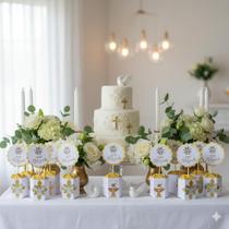 Kit 10 Centro de Mesa Decorativo Festa Batismo Dourado Personalização Infantil e Adulto Festa Batismo Kit 10 Centro de Mesa Decorativo Festa Batismo Dourado Personalização Infantil e Adulto Festa Batismo