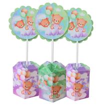 Kit 10 Centro De Mesa Decorativo Ursinhos Lilas e Verde Personalização Chá Revelação 30cm Montagem Facil Kit 10 Centro De Mesa Decorativo Ursinhos Lilas e Verde Personalização Chá Revelação 30cm Montagem Facil