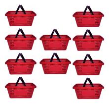 Kit 10 Cesta Plástica De Supermercado 13 Litros Cor Vermelho Kit 10 Cesta Plástica De Supermercado 13 Litros Cor Vermelho