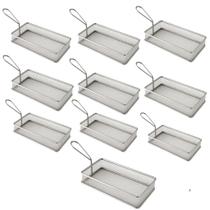 Kit 10 Cestas Inox Retangular com Alça para Servir Porções, Batata Frita e Frango Restaurante e Fo Kit 10 Cestas Inox Retangular com Alça para Servir Porções, Batata Frita e Frango Restaurante e Fo