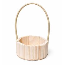 Kit 10 Cestas Redondas de Madeira Pinus com Alça 11cm Artesanal para Decoração Lembrancinhas