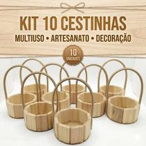 Kit 10 Cestinha Mini Madeira Pinus 11cm Redonda Decorativa Lembrancinha Festa Kit 10 Cestinha Mini Madeira Pinus 11cm Redonda Decorativa Lembrancinha Festa
