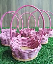 Kit 10 Cestinhas Fibra Sintetica 10 cmCesta Páscoa Natal Namorados Mães Pais Chocolate.ROSA