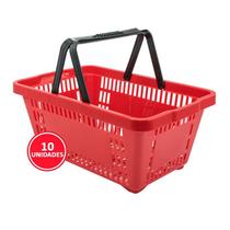 Kit 10 Cestinhas Plásticas Para Supermercado 18 L Vermelho