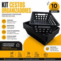 Kit 10 Cestinhos Organizador Multiuso Pequeno Vazado Com Alças Preto 29x19x8CM 3UD Kit 10 Cestinhos Organizador Multiuso Pequeno Vazado Com Alças Preto 29x19x8CM 3UD