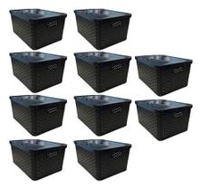 Kit 10 Cesto Caixa Organizadora Rattan 4 Litros Preto Com Tampa Kit 10 Cesto Caixa Organizadora Rattan 4 Litros Preto Com Tampa
