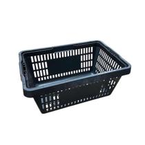 kit 10 Cesto Caixa Plástica Vazada Retangular Supermercado Lojas Cestinha - Preta
