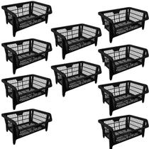 Kit 10 Cesto Empilhavel Expositor Organizador Plástico Preto Kit 10 Cesto Empilhavel Expositor Organizador Plástico Preto