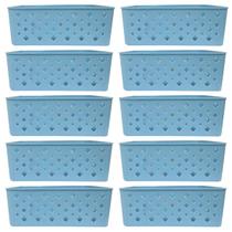 Kit 10 Cesto Multiuso Organizador Premium Azul 123Organizei