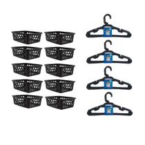 Kit 10 Cesto Organizador 16x12x6Cm Preto +20 Cabide Infantil 123Organizei