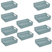 Kit 10 Cesto Organizador Juta A4 5,2L 33x23x8,5 Cm AZUL