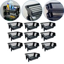 Kit 10 Cesto Plástico Expositor Empilhável Preto 16 Litros