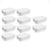 Kit 10 Cesto Rattan Baixo Com Tampa Médio 4,5 Litros Branco Kit 10 Cesto Rattan Baixo Com Tampa Médio 4,5 Litros Branco