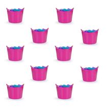 Kit 10 Cestos Balde Flexível C/Alça 15L Rosa- Fersil