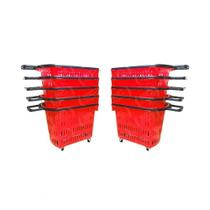Kit - 10 Cestos Grande Com Rodízio D300 Cód. 3300 Vermelho - Della Plast