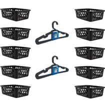 Kit 10 Cestos Multiuso 16x12x6Cm e 10 Cabides Infantis Preto Kit 10 Cestos Multiuso 16x12x6Cm e 10 Cabides Infantis Preto
