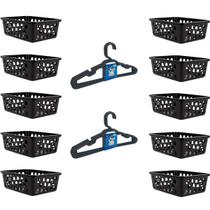 Kit 10 Cestos Multiuso 16X12X6Cm E 10 Cabides Infantis Preto