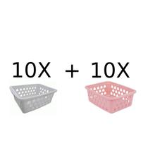 Kit 10 Cestos Multiuso Branco + 10 Cestos Rosa Pequenos