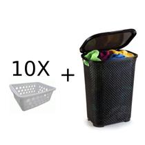 Kit 10 Cestos Multiuso Branco + Cesto Rattan G Basculada Kit 10 Cestos Multiuso Branco + Cesto Rattan G Basculada