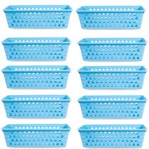 Kit 10 Cestos Multiuso Comprido Retangular Azul 28x11x8 Cm 123Organizei