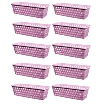 Kit 10 Cestos Multiuso Comprido Retangular Rosa 28x11x8 Cm 123Organizei