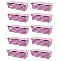 Kit 10 Cestos Multiuso Comprido Retangular Rosa 28x11x8 Cm 123Organizei