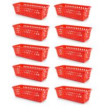 Kit 10 Cestos Multiuso Comprido Retangular Vermelho 28x11x8 Cm 123Organizei