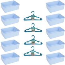 Kit 10 Cestos Multiuso Decorativo e 20 Cabides Infantis Azul Kit 10 Cestos Multiuso Decorativo e 20 Cabides Infantis Azul
