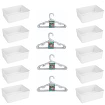 Kit 10 Cestos Multiuso Decorativo e 20 Cabides Infantis Branco