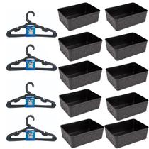 Kit 10 Cestos Multiuso Decorativo e 20 Cabides Infantis Preto Kit 10 Cestos Multiuso Decorativo e 20 Cabides Infantis Preto