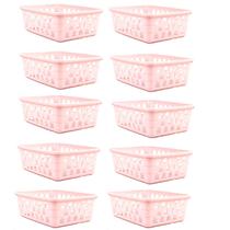 Kit 10 Cestos Multiuso Organizador Pequeno Rosa 16x12x6Cm - 123 Organizei