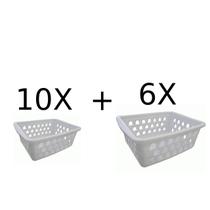 Kit 10 Cestos Multiuso Pequeno Branco + 6 Cesto Médio Branco Kit 10 Cestos Multiuso Pequeno Branco + 6 Cesto Médio Branco