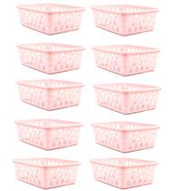 Kit 10 Cestos Multiuso Pequeno Rosa 12x6x16cm - 123Organizei