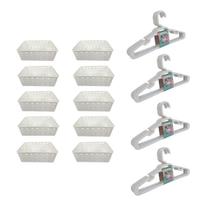 Kit 10 Cestos Org Premium 20 Cabides Infantil Branco Kit 10 Cestos Org Premium 20 Cabides Infantil Branco