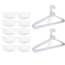 Kit 10 Cestos Organizador 16x12x6Cm + 10 Cabide Transparente