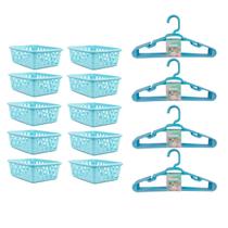 Kit 10 Cestos Organizador 16x12x6Cm + 20 Cabides Infantil Kit 10 Cestos Organizador 16x12x6Cm + 20 Cabides Infantil