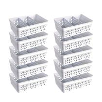 Kit 10 Cestos Organizador Gaveta Com 2 Divisórias Cestinho Colorido Removível Decorativo Escritório Quarto Empilhável