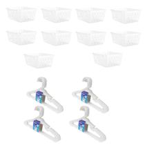 Kit 10 Cestos Organizador Médio 20x15,5x6,5cm + 20 Cabides Transparente Infantil Kit 10 Cestos Organizador Médio 20x15,5x6,5cm + 20 Cabides Transparente Infantil