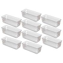 Kit 10 Cestos Organizador Multiuso 28x11x8cm Transparente Preto Branco Rosa Organizador de Geladeira