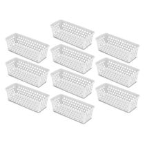 Kit 10 Cestos Organizador Multiuso 28x11x8cm Transparente Preto Branco Rosa Organizador de Geladeira