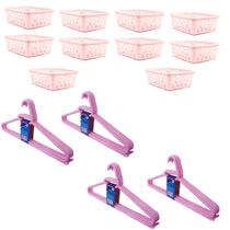 Kit 10 Cestos Organizador Pequeno 16x12x6Cm+20 Cabides Rosa Kit 10 Cestos Organizador Pequeno 16x12x6Cm+20 Cabides Rosa