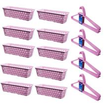 Kit 10 Cestos Organizador Retangular 28x11x8Cm + 20 Cabides Rosa