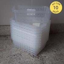 Kit 10 Cestos Organizadores de Plástico Médio Retangular Multiuso Kit 10 Cestos Organizadores de Plástico Médio Retangular Multiuso