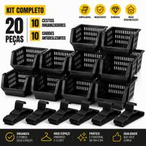 Kit 10 Cestos Organizadores Multiuso 10 Cabides Adulto Antideslizantes Organizador de Armário Kit 10 Cestos Organizadores Multiuso 10 Cabides Adulto Antideslizantes Organizador de Armário