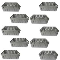 Kit 10 Cestos Organizadores Multiuso Premium Cinza 19x13cm