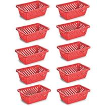 Kit 10 Cestos Organizadores Pequeno 16x12x6cm 800ML Vermelho
